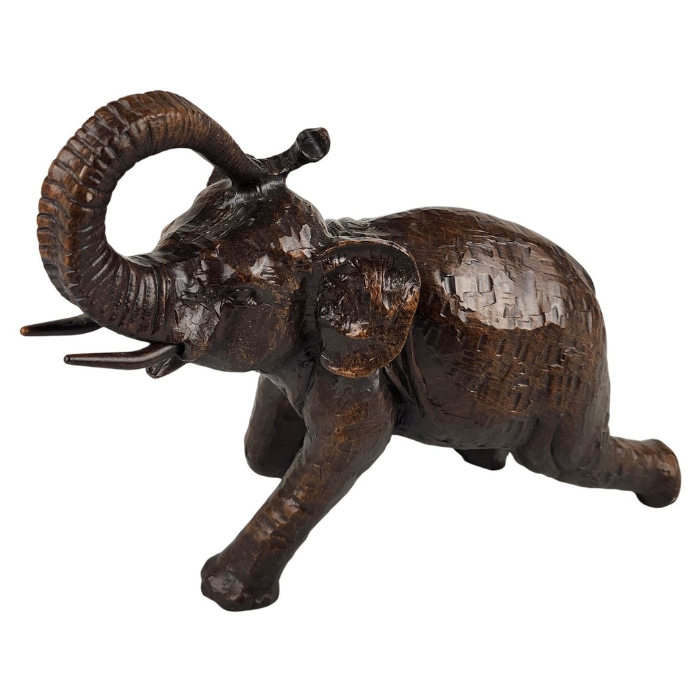 VTG 80's RED MILL MFG Elephant Figurine Pecan Resin & Wood Composite Sculpture